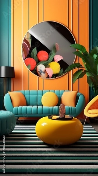 Fototapeta Stylish interior with vibrant colors and geometric patterns creating a modern aesthetic