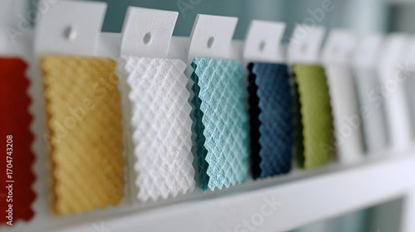Fototapeta A swatch board displaying various textured color samples in a factory.
