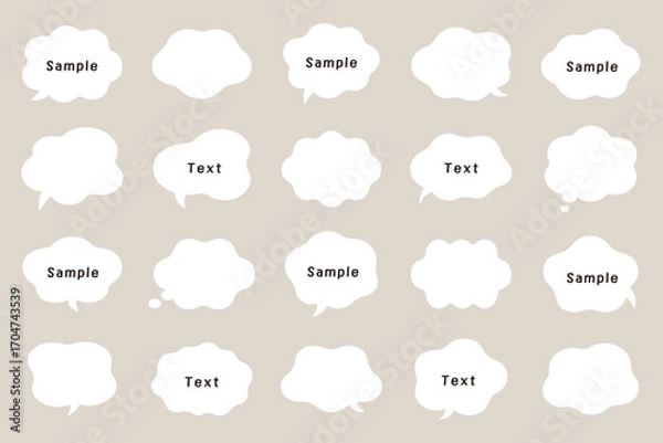 Fototapeta ふにゃふにゃの吹き出し　手描き　雲　フレーム　飾り　装飾　素材　イラスト　ベクター　セット　あしらい