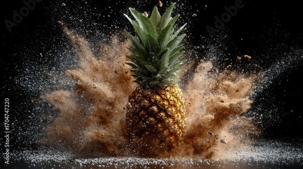 Fototapeta Pineapple exploding in a brown powder cloud (1)