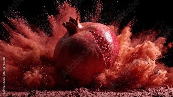 Fototapeta Pomegranate exploding in red powder (1)