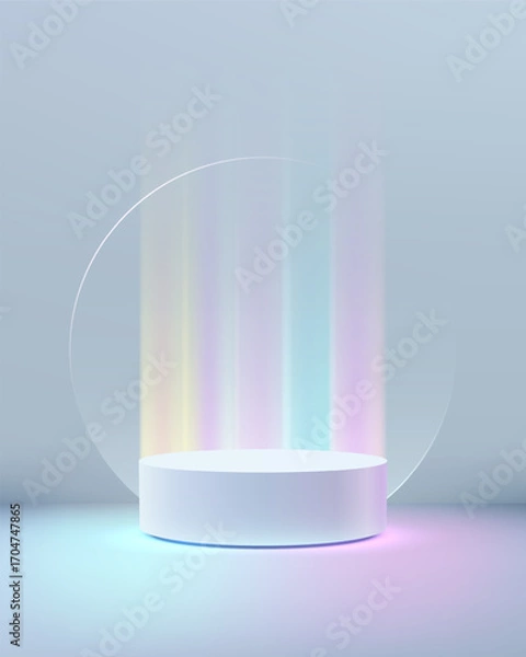 Fototapeta futuristic abstract technology holographic podium with neon light display modern sci fi product showcase clean minimal design illuminated ring background for creative presentation concepts