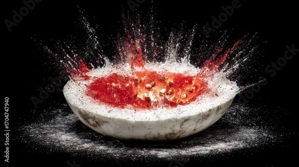 Fototapeta Exploding watermelon, red juice spray