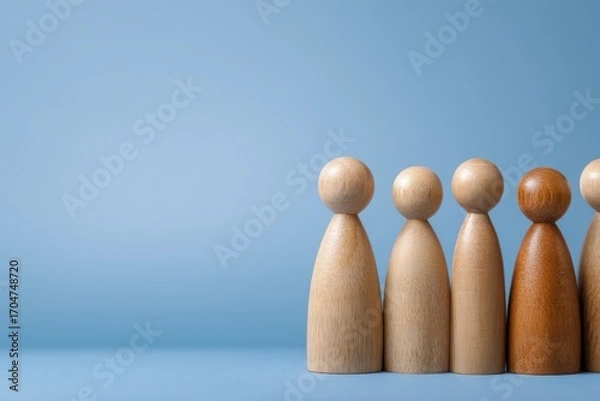 Fototapeta Wooden figures in a row, one different