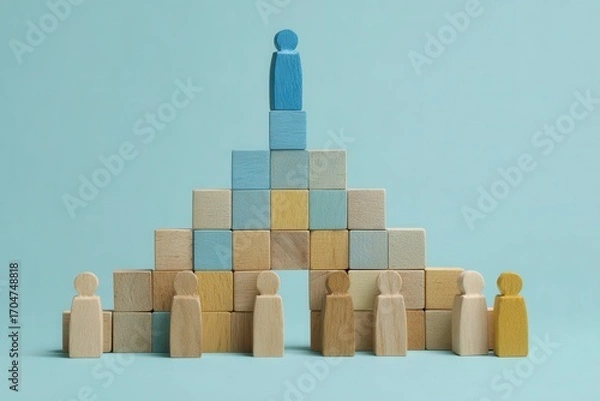 Fototapeta Wooden figures on a tiered block structure