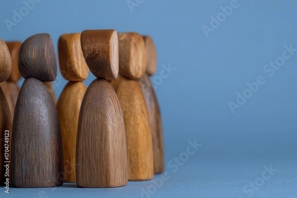 Fototapeta Wooden figures in a circle against a muted backdrop