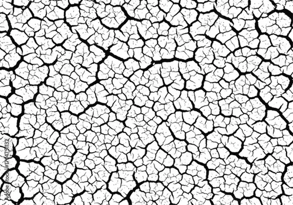 Fototapeta Abstract close up of cracked dry earth surface texture with intricate geometric patterns and dark fissures