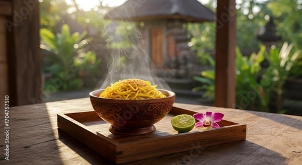 Fototapeta Aromatic Noodles with Lime and Orchid A Culinary Journey to Balinese Traditions