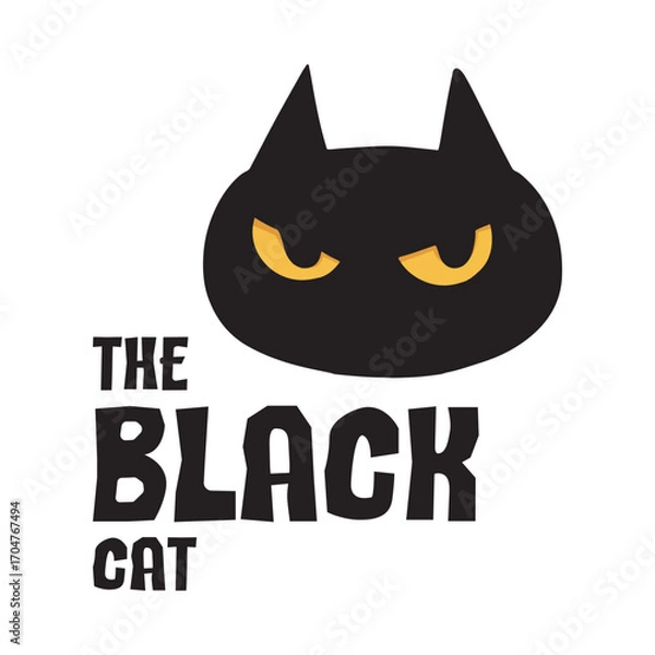 Obraz Minimalist black cat logo with bold typography and fierce yellow eyes, perfect for branding, Halloween designs, pet shops, or creative business identity.