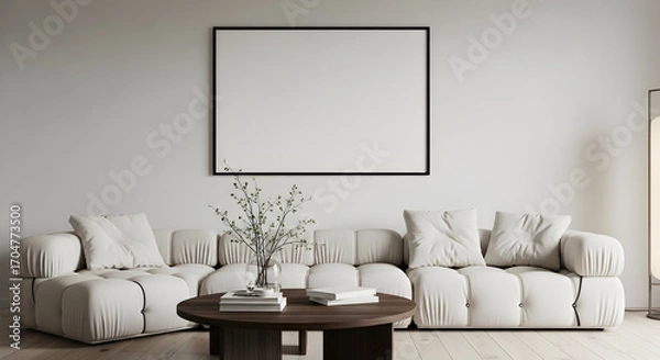 Fototapeta Modern minimalist living room interior design with comfy sofa and artwork mock up
