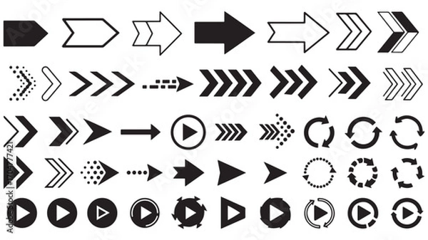 Fototapeta Arrows set of black icons. Arrow icon. Arrow vector collection. Arrow. Cursor. Modern simple arrows. Vector illustration