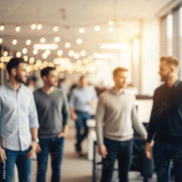 Obraz collaborative atmosphere of a modern office. The blurred motion of people in casual attire suggests a dynamic and relaxed company culture