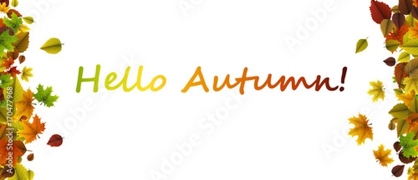 Fototapeta Hello autumn banner with colorful leaves.