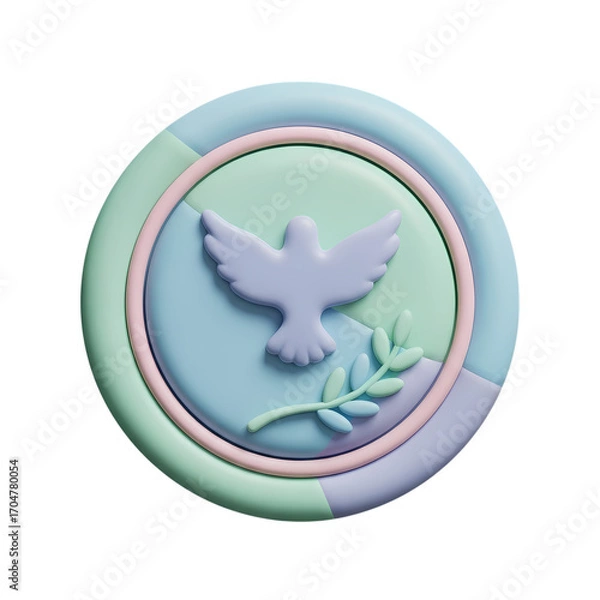 Fototapeta 3D Render: Non-Profit Organization Emblem - Dove & Olive Branch
