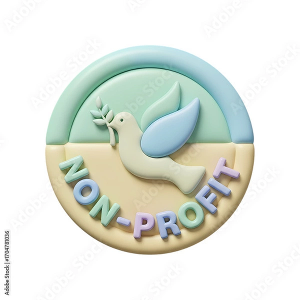 Fototapeta 3D Render: Non-Profit Organization Emblem - Dove & Olive Branch