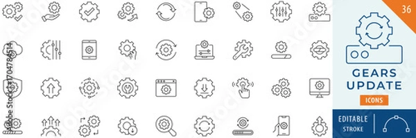 Fototapeta Gears update icon collection set. Editable stroke.