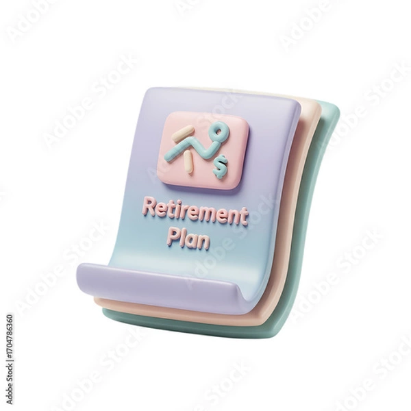 Fototapeta 3D Render: Retirement Plan Document with Growth Chart - Financial Planning Icon