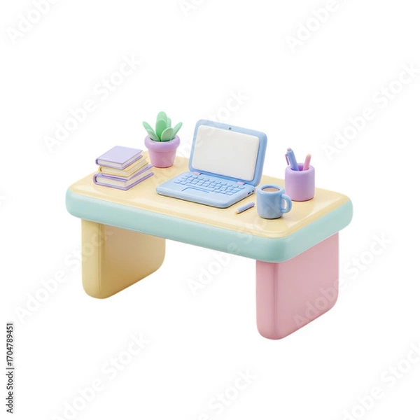 Fototapeta Pastel Workspace: 3D Render of a Modern Desk Setup