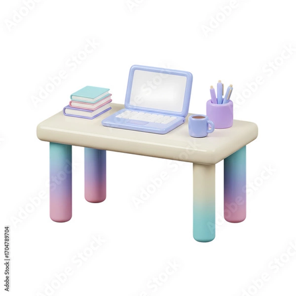 Fototapeta Pastel Workspace: 3D Render of a Modern Desk Setup