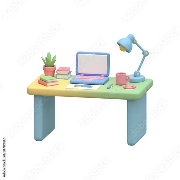 Fototapeta Pastel Workspace: 3D Render of a Modern Desk Setup