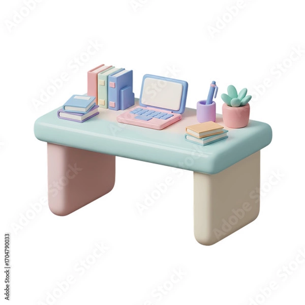 Fototapeta Pastel Workspace: 3D Render of a Modern Desk Setup