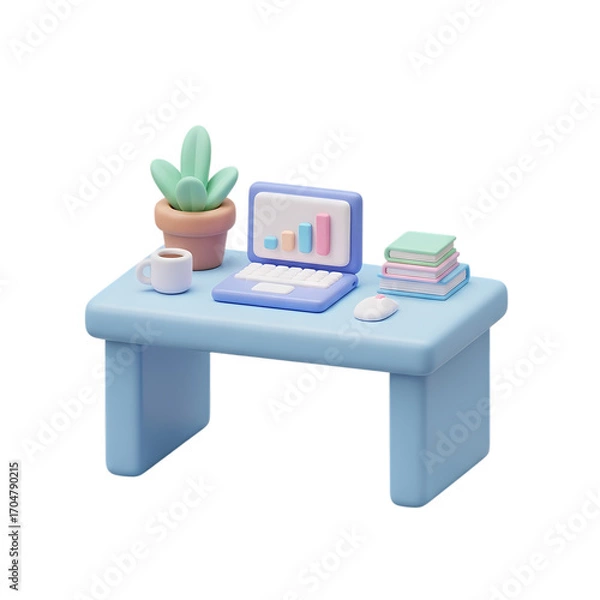 Fototapeta Pastel Workspace: 3D Render of a Modern Desk Setup