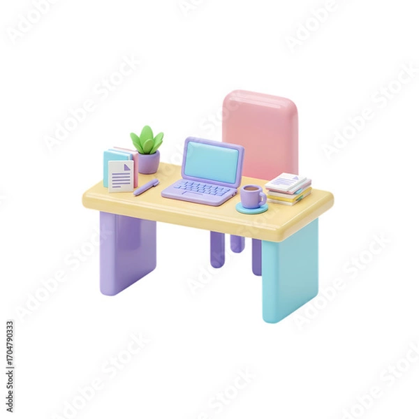 Fototapeta Pastel Workspace: 3D Render of a Modern Desk Setup