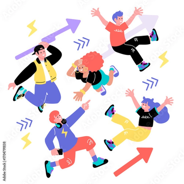 Fototapeta ポップでカラフルなZ世代の若者の表情イラストセット