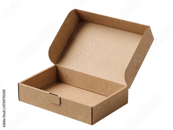 Fototapeta Open cardboard box, light brown, empty inside