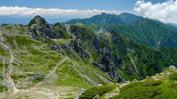 Obraz 【中央アルプス】木曽駒ヶ岳山頂からの宝剣岳方面の眺望