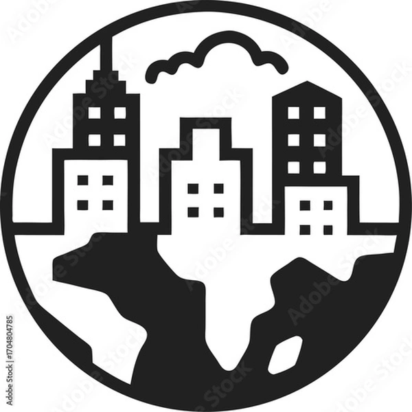 Fototapeta Earth with buildings Icon outline icon