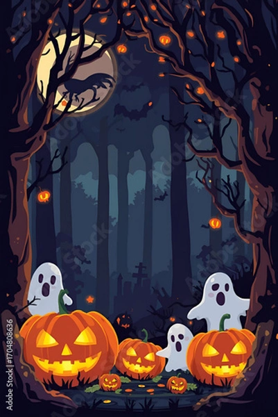 Obraz halloween background with pumpkin and bats