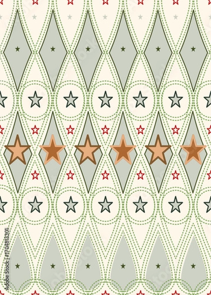 Fototapeta Retro Geometric Star Pattern in Green and Brown