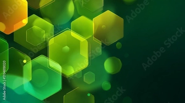Obraz Abstract futuristic geometric medical background with green gradient, hexagon and circle transparent shapes, modern elegant scientific design, minimal clean composition, high resolution and detailed