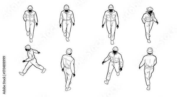 Fototapeta workers wearing hardhats walking illustrating teamwork and safety compliance for construction and industrial projects emphasizing labor and protection