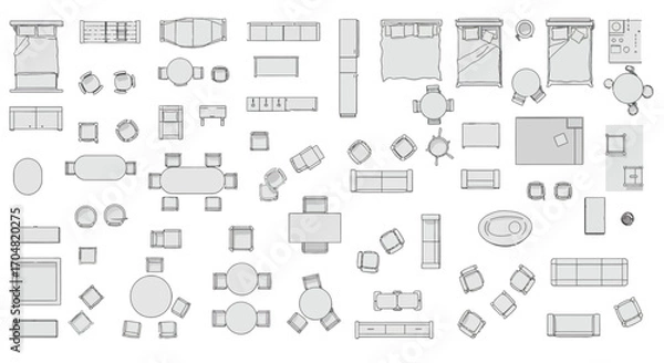 Fototapeta furniture floor plan layout illustrating interior design elements for architectural planning of residential space showing rooms and furniture arrangements