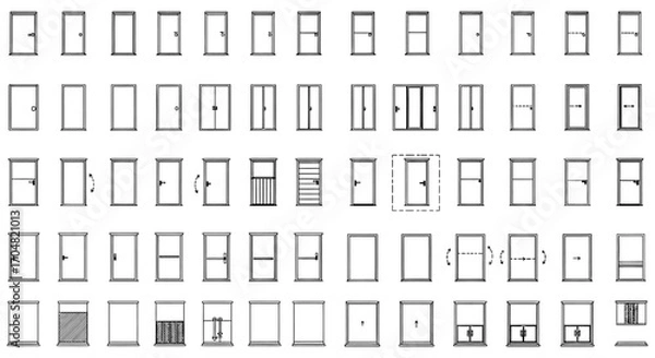 Fototapeta door symbols architectural drawings of various doors for blueprints floor plans and construction documents for architectural designs and interior design.