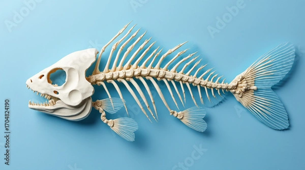 Obraz isolated fish skeleton on a blue background
