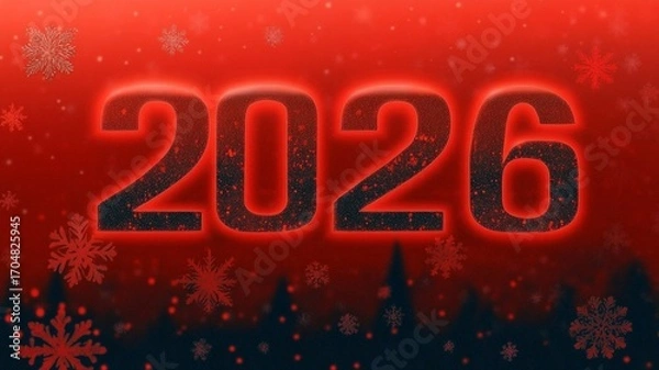 Fototapeta 2026 New Year Red Snowflake Background with Modern Number Art for Holiday Greeting Card and Winter Celebration Poster