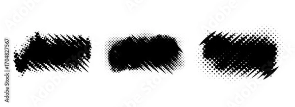 Fototapeta Grunge comic pop art banner set. Rough dotted and striped grainy dirty shape collection. Halftone spray paint frames pack. Vector distressed elements for text box, poster, badge, collage, border 