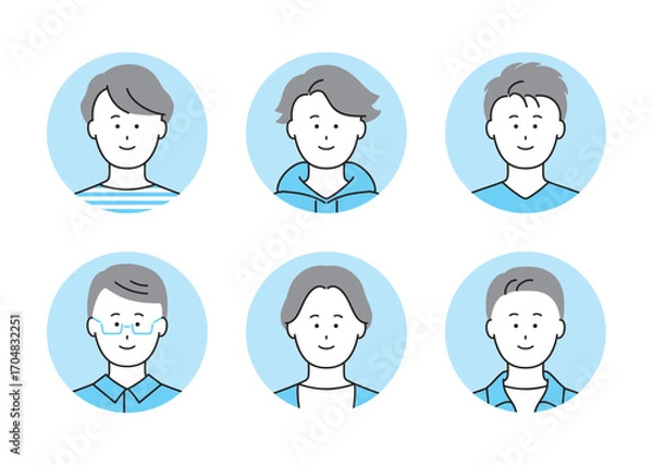 Fototapeta いろいろなタイプの男性の顔アイコンイラストセット
