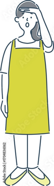 Obraz 遠くを見ている女性保育士のシンプルな線画イラスト素材