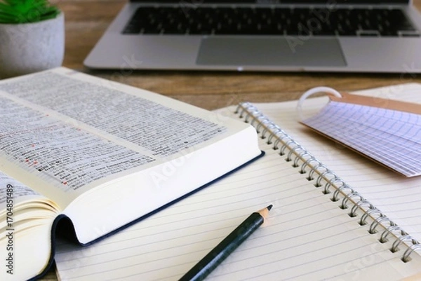 Fototapeta 教育イメージ　試験勉強　テスト勉強　英和辞典と単語帳　3:2