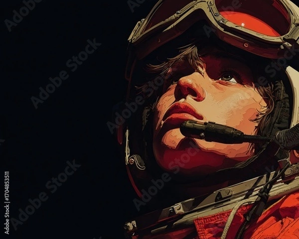 Obraz Young Astronaut in Space Suit Gazing Upward with Determination