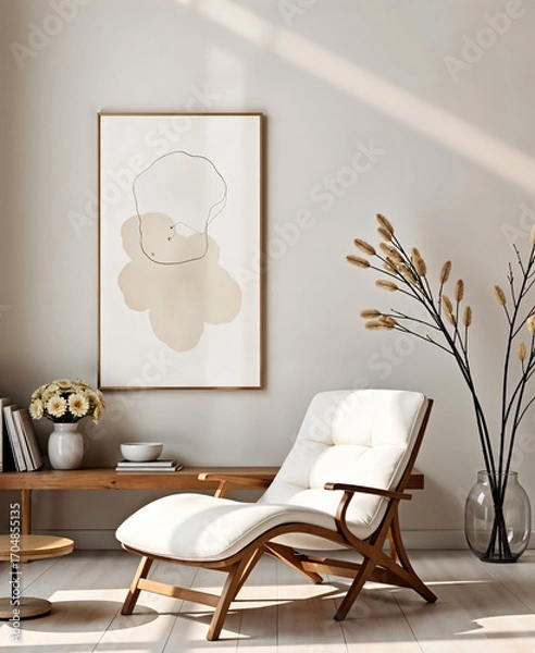Obraz a living room with white chair and picture frame mockup