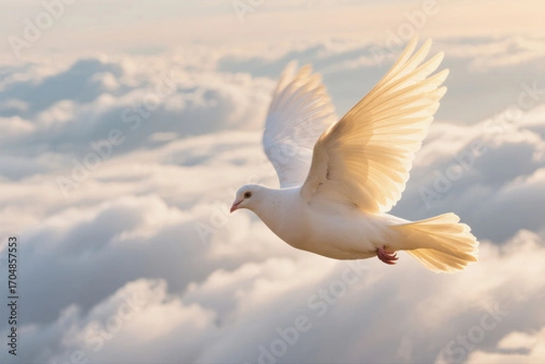 Fototapeta Radiant Dove Floating Gracefully in Endless Fantasy Sky