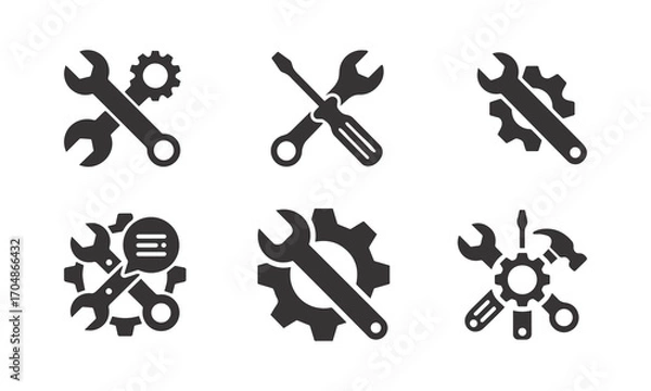 Obraz Tools icons set, silhouette, vector illustration.