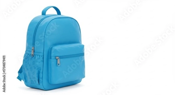Fototapeta 爽やか青色リュックサック シンプルデザイン 白い背景で鮮やかに輝く. AI Generated