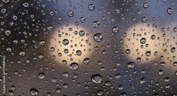 Fototapeta Raindrops on Dark Surface Reflecting Light Abstract Texture.