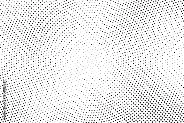 Fototapeta Radial halftone gradient background. Dotted concentric texture with fading effect. Black and white circle shade wallpaper. Grunge rough vector. Monochrome backdrop